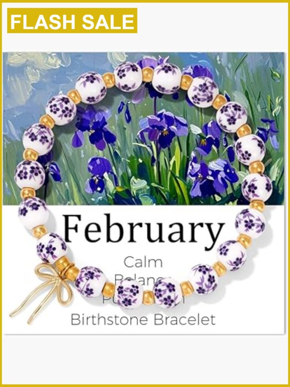 Birth Month Stretch Bracelet with Bow Charm - Violet
